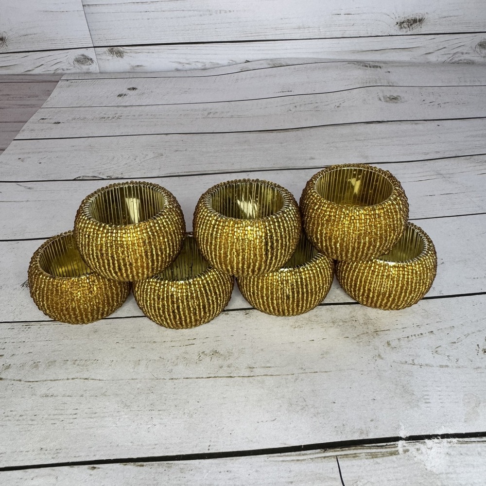 Linens'n Things Gold Beaded Napkin Rings Set of 7 Elegant Table Decor‎